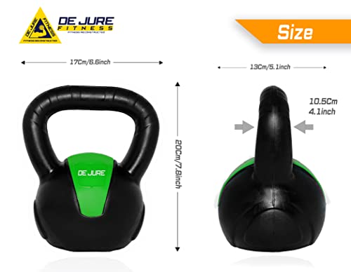 Image of De Jure Fitness PVC Kettlebell 3kg for Men & Women, Strength & Cardio Training, Soft Grip, Crushed Concrete Filled, Full Body Workout Equipment for Home & Gym (Green Black)