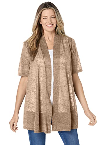 Woman Within Women's Plus Size Lightweight Open Front Cardigan Sweater - 3X, New Khaki Beige #TOP16