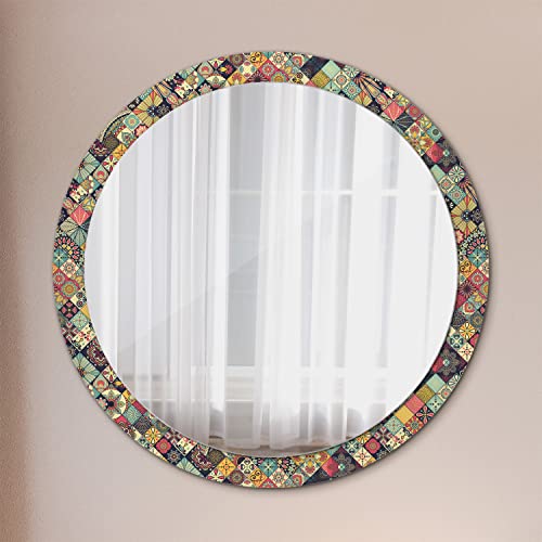 Miroir rond raffiné et moderne au cadre en verre imprimé haut de gamme - 3