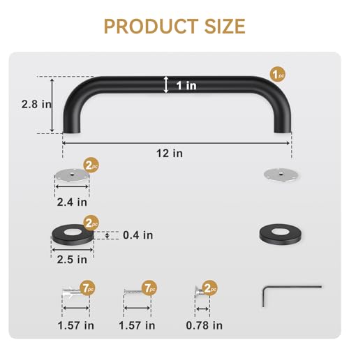 Image of AmazerBath Shower Grab Bars for Seniors Anti Slip, Bath Safety Grab Bar for Needy, Stainless Steel Bathroom Safety Grab Bars, Thickened Bar Bigger Base Holds 500LBS, 12 inch L x 1 inch D, Black