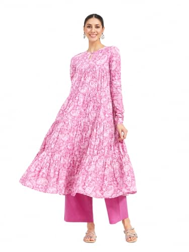 Image of FIORRA Women's Paisley Printed Pure Cotton Anarkali Kurta