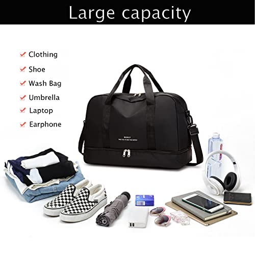 FOAN & MABLE Light Gym Bag for Women, Large Capacity Sports Travel Duffle Bag with Shoe Compartment & Wet Pocket, Lady Weekender Overnight Aircraft Bag (Black)4