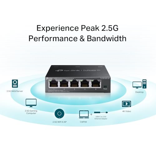 Image of TP-Link TL-SG105S-M2 | 5-Port 2.5G Multi-Gigabit Unmanaged Network Switch, Ethernet Splitter | 2.5G Bandwidth | Plug & Play | Desktop /Wall-Mount | Fanless Metal Design | Limited Lifetime Protection