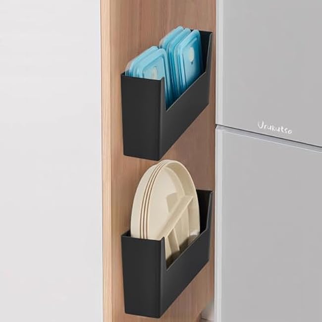 No Drilling Container Lids Holder 2 Pack Adhesive Lids Organizer for Cabinet Door Wall Mounted Under Sink Hanging Storage Basket for Home Kitchen Bathroom, Black