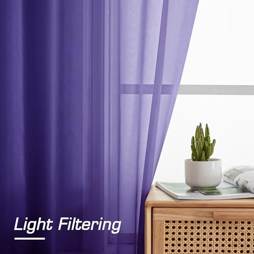 Image of OWENIE Purple Sheer Curtains, Sheer Curtains 84 inch Length 2 Panels Set, Rod Pocket Voile Fimly Sheer Drapes for Living Room /Bedroom, 2pcs, Each 42 inch W x 84 inch L