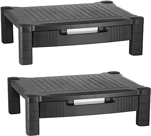 Halter 2 Pack Monitor Stand – Monitor Riser with Pull Out Drawer and Cable Management – Black