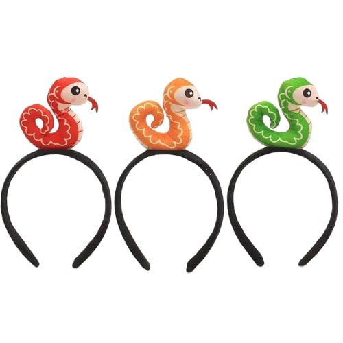 3個 ぬいぐるみヘビヘアバンド ソフト漫画動物ヘッドバンド 蛇 カチューシャ 被り物 ヘビ 被り物 干支 可愛い髪飾り女の子 可愛い へび かぶりもの 乙巳年 年賀状 動物 仮装 新年 パーティー 写真撮影 コスチューム小物 プレゼント 女の子用大晦日の写