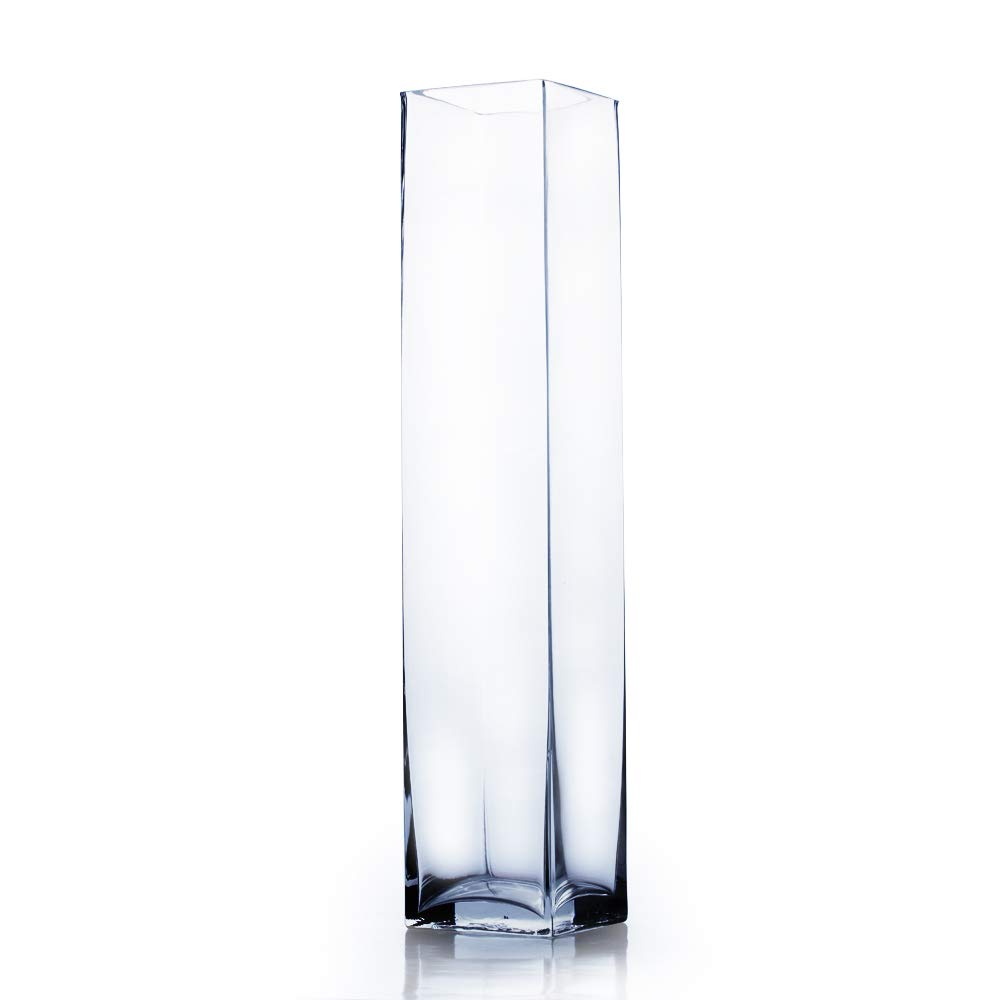 WGV Tall Square Vase Glass Block, Length 4", Height 20", Clear Floral Container, Masterpiece, Planter Terrarium for Wedding Party Event, Home Office Decor, 1 Piece