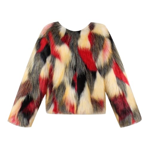 Kids Girls Faux 𝗙𝘂r Jacket Long Sleeve Crewneck Open Front Thick Coat Winter Shaggy Windproof Warm Outwear