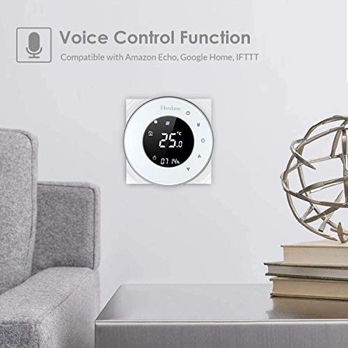 Termostato Wi-Fi para Caldera de Gas,Termostato Inteligente con Pantalla LCD(Pantalla VA) Botón táctil retroiluminado programable con Alexa etc y App de teléfono-Ronda/Blanco