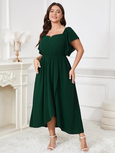 Image of SHESTARR Women's Plus Size Maxi Dress Short Sleeve Square Neck Flowy A Line Wedding Guest Cocktail Long Dress