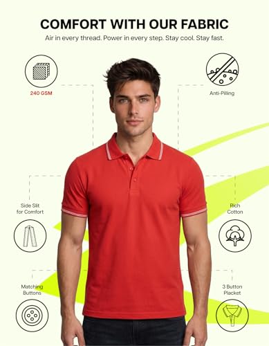 Image of AWG ALL WEATHER GEAR Rich Cotton Polo T-Shirt | Half Sleeve Classic Fit | Soft Breathable Solid Tee | Casual & Office Wear | Comfortable Everyday Cotton Polo | Mens Tshirts