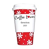 Personalized Coffee Lover Cup Christmas Tree Ornament 2021 - Red Snowflakes Heart Caffeine Addict Fun Gift First Starbucks Girl-Friend Boy Latte Cappuccino Café Barista Year - Free Customization