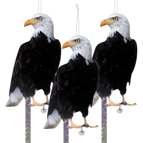 Kungfu Mall Owl to Keep Birds Away, 3 Pack Bird Scare Hawk Fake Owl, Reflective Hanging Bird Decoration, Bird Control Device to Keep Birds Pigeon Woodpecker Away from Patio Garden Cover