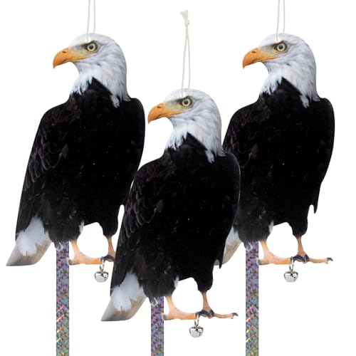 Kungfu Mall Owl to Keep Birds Away, 3 Pack Bird Scare Hawk Fake Owl, Reflective Hanging Bird Decoration, Bird Control Device to Keep Birds Pigeon Woodpecker Away from Patio Garden