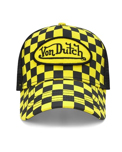 Image of Von Dutch Monogram Trucker Cap - Retro Snapback Cap for Men and Women - Adjustable Snap Fit Panel, Mesh Rear, Curved Bill