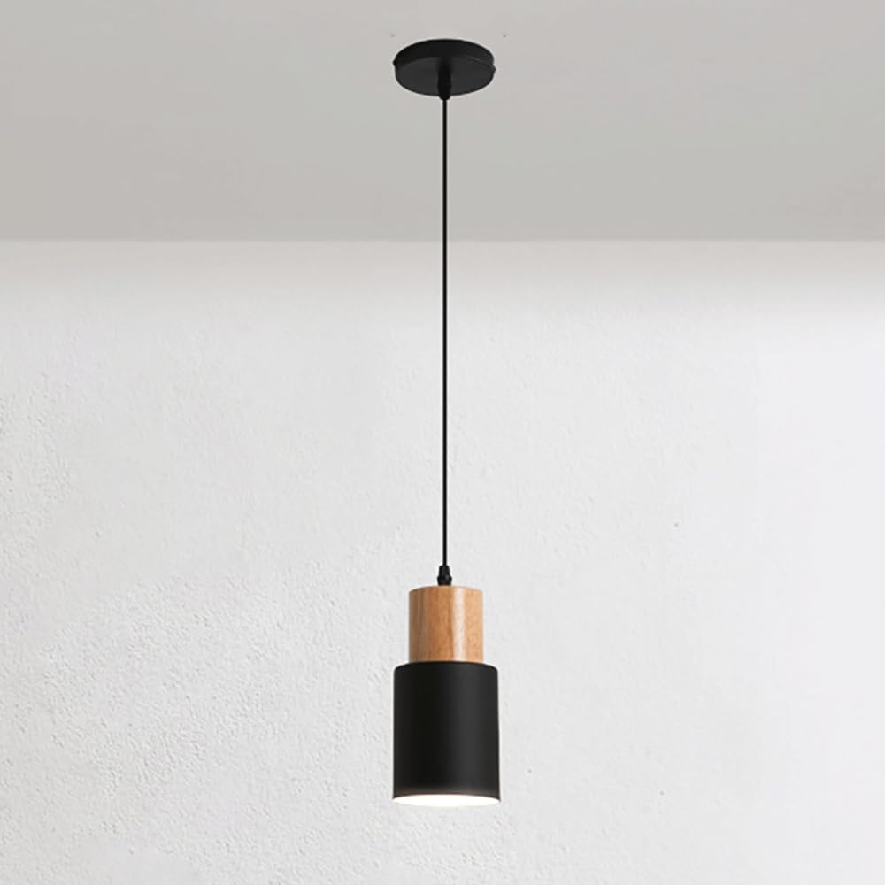 Lámpara colgante de madera minimalista con acabados metálicos refinados y casquillo E27