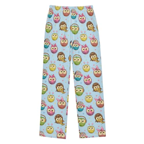 Cute Owl Boys Long Pants Soft Trousers Elastic Waist Kids Lounge Bottoms with Pockets S-XL