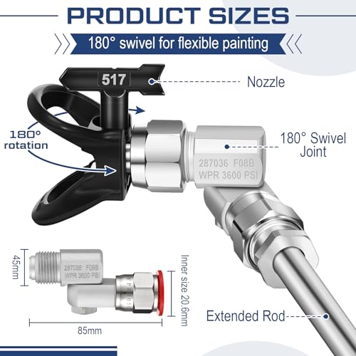 Lanties 8pcs Airless Paint Sprayer Gun Tip Extension Pole Rod Set for Airless Spray Gun Painting with Swivel Joint Spray Tips and Nozzle Tip Guard Protector (8,12,20,30,39in,517)