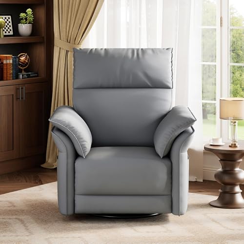 Image of GarveeHome Power Recliner Chair with Side Pockets, 270 Swivel & Glider, USB Charging Port, PU Leather, Thickened Dual-Layer Armrests, Modern Recliner for Living Room, Bedroom (Silver)