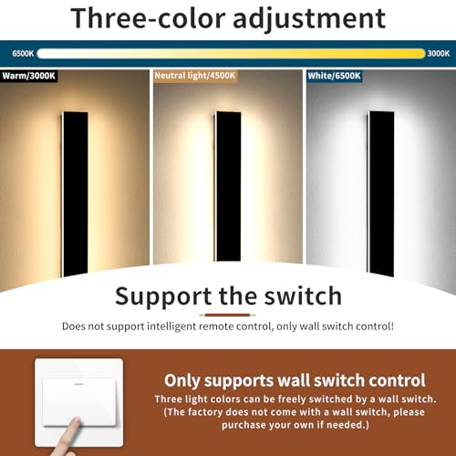 Image of 2 Pack Outdoor Wall Mounted Light, 31.4inch Modern Black Long Exterior Sconce, 3 CCT 3000K /4500K /6000K, 31W, IP65 Waterproof Porch Lighting for Patio, Yard, Garage, House