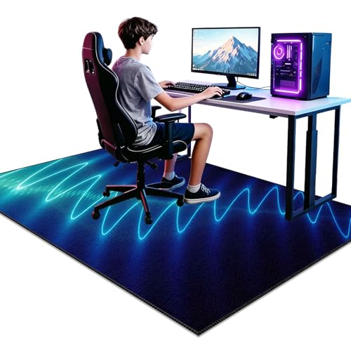 Tapis protection sol chaise bureau bleu haute densité - 2