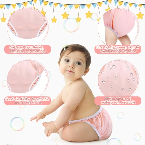 Cozypower 10 Pairs Waterproof Plastic Pants for Toddlers Reusable Plastic Diaper Covers Potty Training Underwear Pants(M,White, Pink)