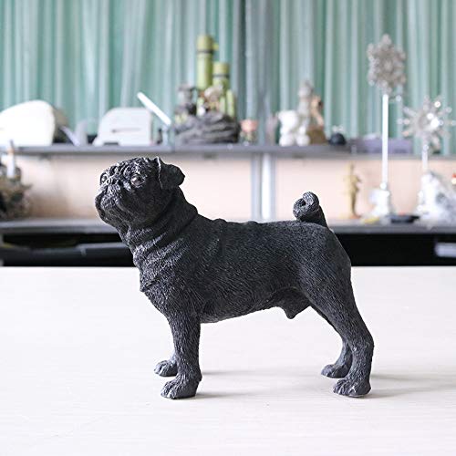 WSJF Dekoration Figur for Wohnkulturhandwerksstatue Skulpturen Ornamente Mops Hunde Mops Simulation Tiermodell Sternauto Crafts Car Ornamente Stehende Haltung Schwarz Cover