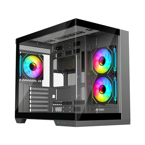 Image of Ant Esports Crystal X4 Mid-Tower High End Computer Case /Gaming Cabinet - Grey | Dual Chamber Design with Panoramic Glass and USB Type-C | Support ATX, Micro-ATX, Mini-ITX | Pre-Installed 3 ARGB Fans