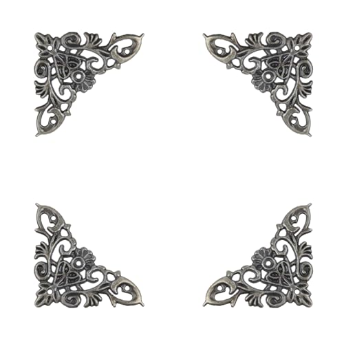 Image of Geesatis 60Pcs Bronze Decorative Corner Cover Furniture Corner,2.5 inchX1.8 inch | Vintage Embossed Pattern, for Cabinet, Jewelry Box, Photo Frame,with Mounting Screws,Alloy