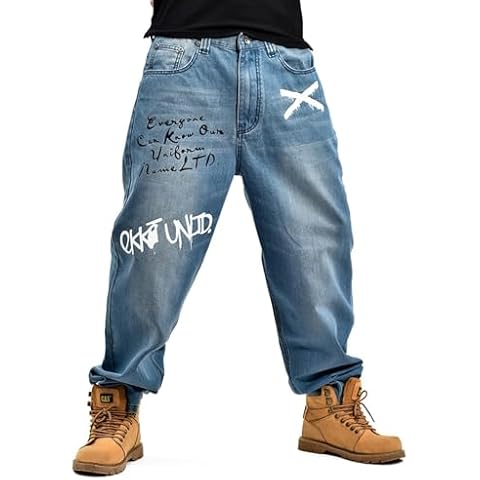 LUOBANIU Men's Baggy Jeans Loose Fit 90s Vintage Embroidered Casual Denim Fashion Hip-hop Street Dance Skateboard Pants 021 Blue 34 Cover