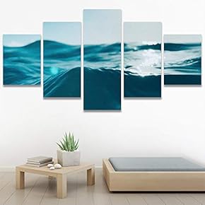 SIGNWIN 5 Panel Canvas Wall Art Beach Blue...