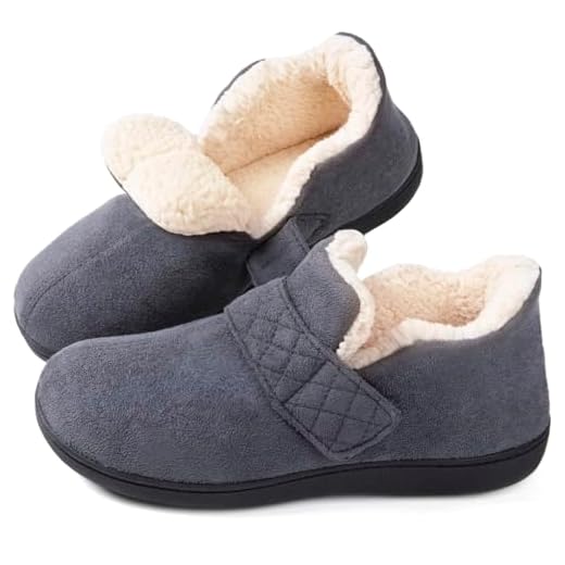 Zizor Womens Slipper Adjustable, Velcro House Shoes for Diabetic, Memory Foam, Indoor Outdoor, Ladies Ankle Pantuflas with Rubber Sole, Warm Gifts (Dark Grey, Size 9)