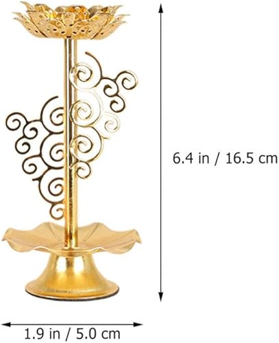 Miniatura 2 de Garneck 2 portavelas Diwali, portavelas budista Ghee, candelabro de aleación con base de loto, lámpara de flor de loto para oraciónmeditación (M)