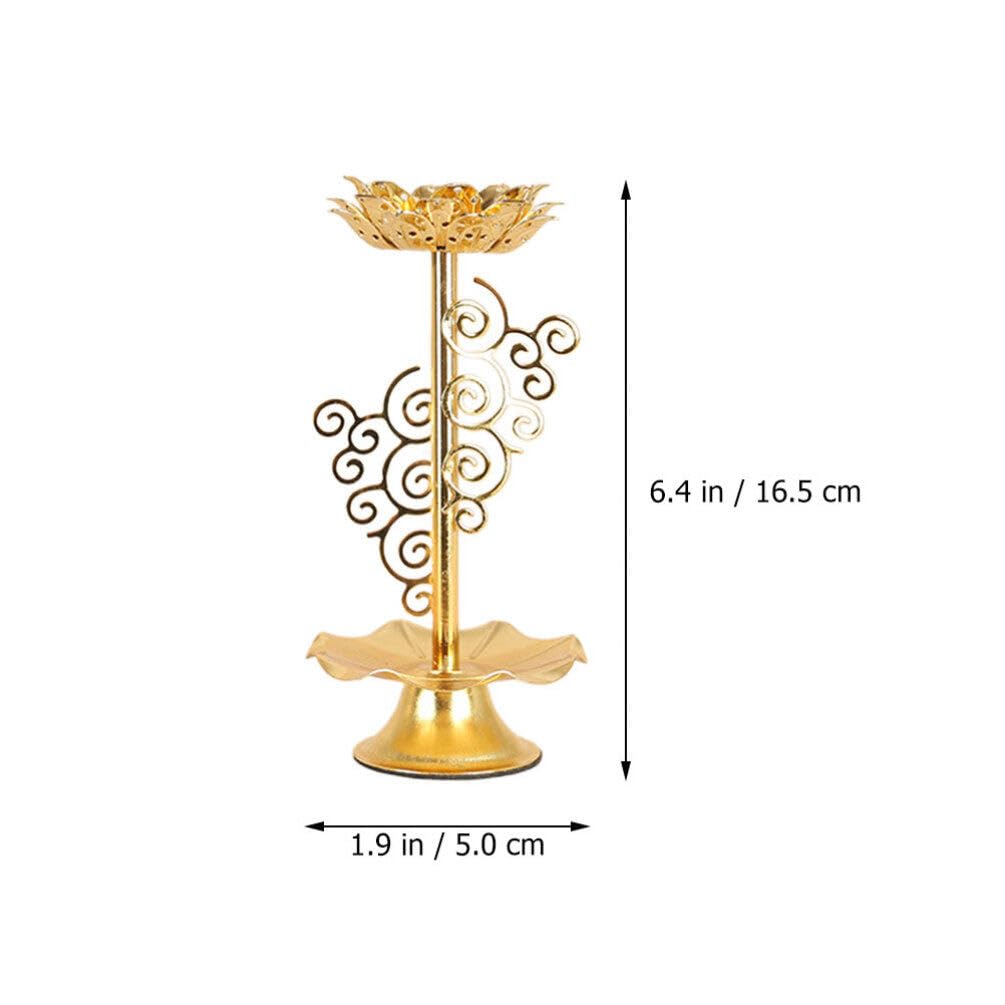 Garneck 2 PCS Tealight Holder Diwali, Buddhist Ghee Candle Holder, Alloy Candlestick with Lotus Base, Lotus Flower Lamp for Prayer/Meditation (M)