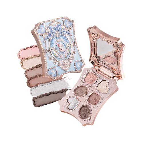 Flower Knows Bunny Garden 6-Color Makeup Palette Soft Pink Face Makeup with 4 Matte + 2 Shimmer Shades Blendable & Smooth Cute Make Up Gift 0.23 oz(01 White Bunny)