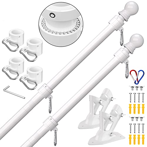 ZMTECH Flag Pole - Upgraded Bracket, (2 Packs) 6 FT Stainless Steel Flag Poles for Outside House, Residential or Commerical, Tangle Free Flag Pole Kit for American Flag (Without Flag, White) - image 1