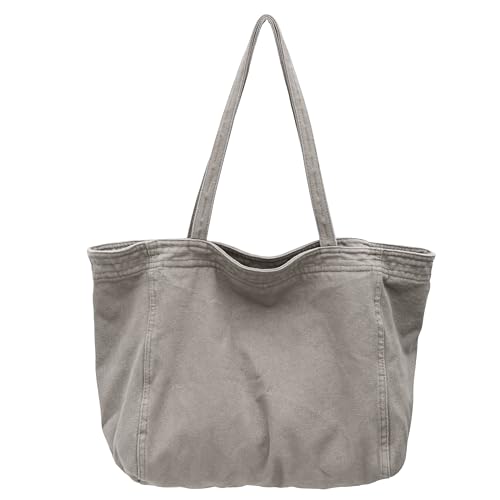 Image of Cotton Tote Handbag Women Canvas Crossbody Beach Bag Hobo Shoulder Tote Bag with 3 External Pocket,Zipper Closure