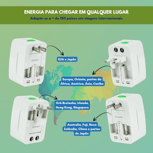 Kit 2 Adaptadores Universais Carregador de Viagem Padrão Internacional Premium p/Tomada Compatível c
