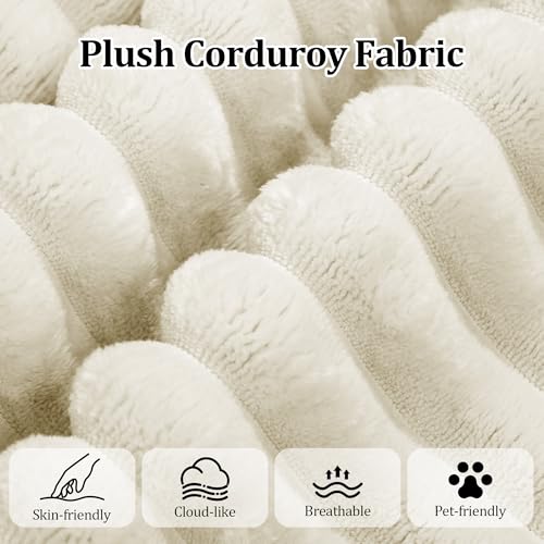 Image of 108 inch Modular Sectional Sofa, L-Shape Cloud Couch with Deep Seats & Chaise,4-in-1 Covertible Corduroy Boneless Couches for Living Room,Bedroom,No Need Assembly - Beige(Right Facing Chaise)