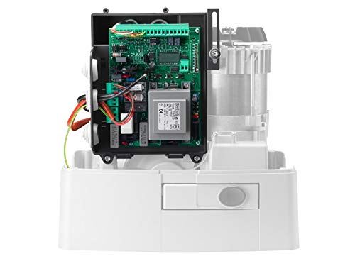 Indre view of the Beninca BULL15MA gate operator showing the built-in control panel with circuit board and wiring terminals.
