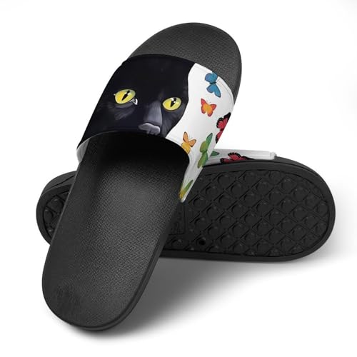 Black Cat Butterfly Non Slip Slides Sandals for Women Men Quick Drying Shower Shoes for Bathroom Pool Beach4