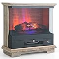 Tangkula 27 Inch Freestanding Fireplace, 1400W Electric Fireplace Heater w/3-Level Vivid Flame & Thermostat Control, 0.5-6H Timing Function, Overheating Protection for Living Room, Bedroom (Natural)
