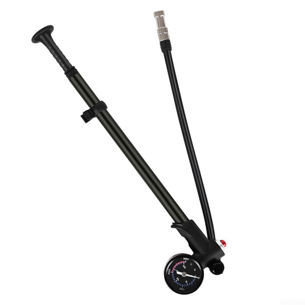 Bomba de horquilla de suspensión de bicicleta de aleación de aluminio de 300 PSI con manómetro para amortiguador trasero y neumático para válvula Presta para Schraders, color negro