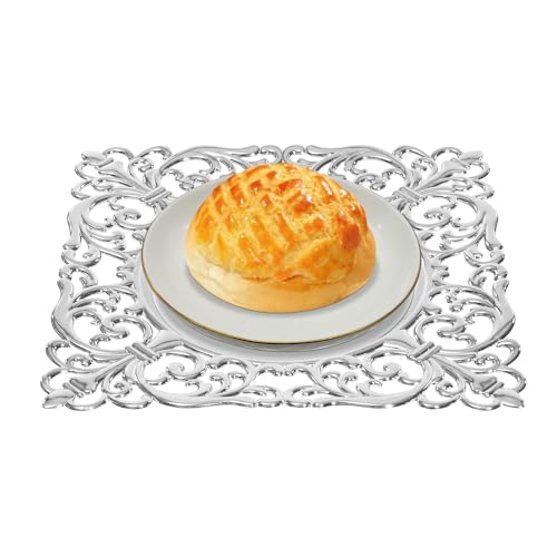Platos cargadores cuadrados de 12 in plateados set x6 miniatura 1