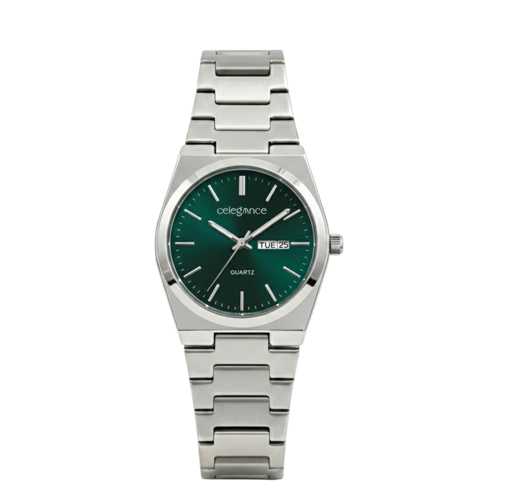 celegance Reloj Hombre Acero Inoxidable, Cuarzo, Resistente al Agua, Manecillas Luminosas, Estilo Lujoso, Caja Redonda Cómodo, Esfera Cuadrada de 40mm, Incluye Kit de Ajuste de Correa