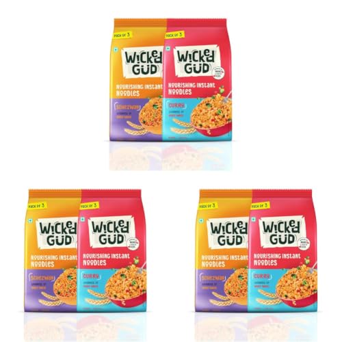 Image of Wickedgud Whole Wheat Schezwan & Curry Noodles 240g Pack of 6| No Maida | No Palm Oil | Source of Protein
