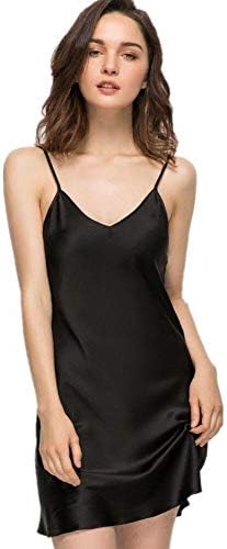 THXSILK Women's Silk Nightgown, 100% Mulberry Silk Sleepwear V Neck Spaghetti Strap Soft Smooth Light Yellow, XL