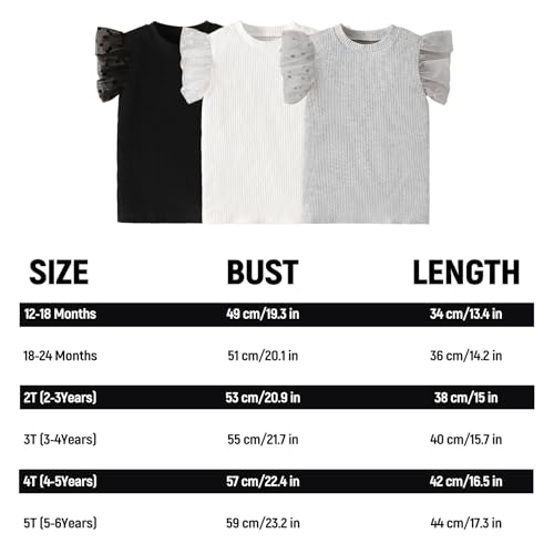 Image of OPAWO Toddler Girl Shirts, Puff Dot Sleeve Baby Tee Shirt, Ribbed Short Sleeve T-Shirt, Solid Color Girls Tshirt Tops, 12M-7Y