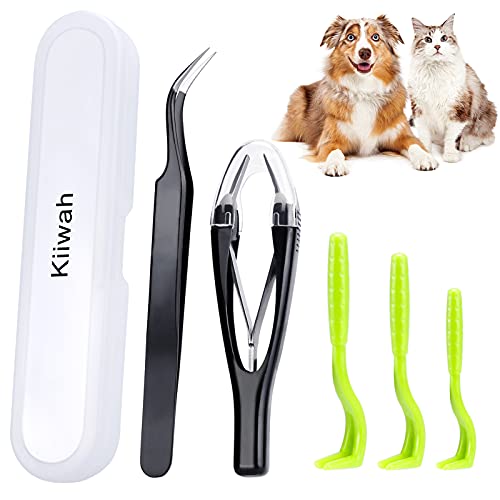 Kiiwah 5pcs Tire Tique, Pince à Tiques Rétractable e Crochet Tique avec Boîte de Rangement pour Chiens, Chats et Humain Anti Tique